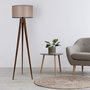 Opviq Lámpara de Pie de Madera con Pantalla de Tela Cilíndrica Nogal
